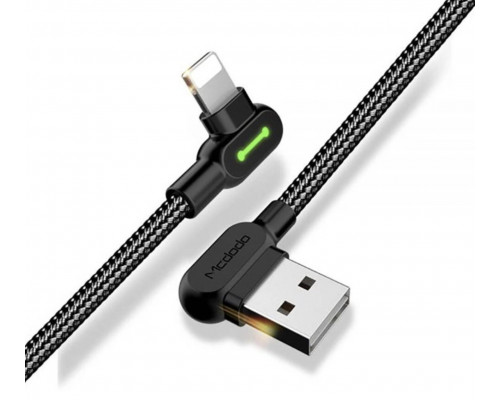 Двосторонній зарядний кабель для iPhone iPad McDodo 90 ° USB to Lightning з LED підсвічуванням 3 м Двосторонній зарядний кабель для iPhone iPad McDodo 90 ° USB to Lightning з LED підсвічуванням 3 м
