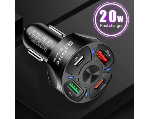 Автомобільний зарядний пристрій No Brand CWa 2USB 2Type-C PD20W QC 3.0 Black (70250551) Автомобільний зарядний пристрій No Brand CWa 2USB 2Type-C PD20W QC 3.0 Black (70250551)