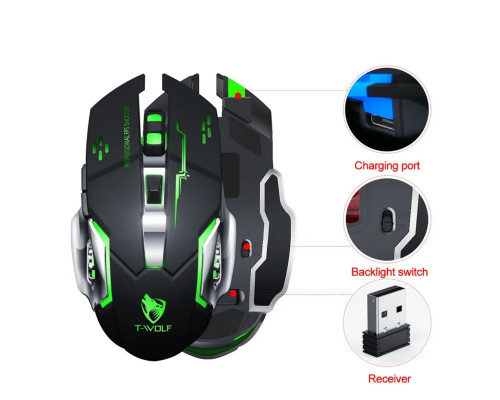 Миша бездротова ігрова з підсвічуванням T-Wolf Q13 Black 2,4G+Bluetooth Миша бездротова ігрова з підсвічуванням T-Wolf Q13 Black 2,4G+Bluetooth
