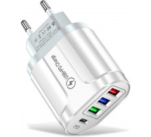 Зарядний пристрій Mirrow 3 USB Type-C Super Charge/Quick Charge 3.0 5V/2.4A White (641152872)