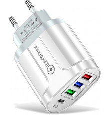Зарядний пристрій Mirrow 3 USB Type-C Super Charge/Quick Charge 3.0 5V/2.4A White (641152872)