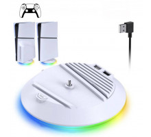 Вертикальний стенд BebonCool для Sony PlayStation Slim з RGB підсвічуванням та 2 USB Hub Білий