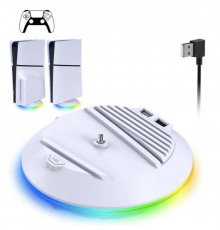 Вертикальний стенд BebonCool для Sony PlayStation Slim з RGB підсвічуванням та 2 USB Hub Білий