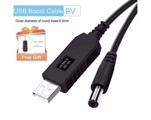 Кабель для роутера USB DC живлення від Power Bank Fonken із трансформатором 9V з перехідником 5.5 - 3.5 мм Чорний Кабель для роутера USB DC живлення від Power Bank Fonken із трансформатором 9V з перехідником 5.5 - 3.5 мм Чорний