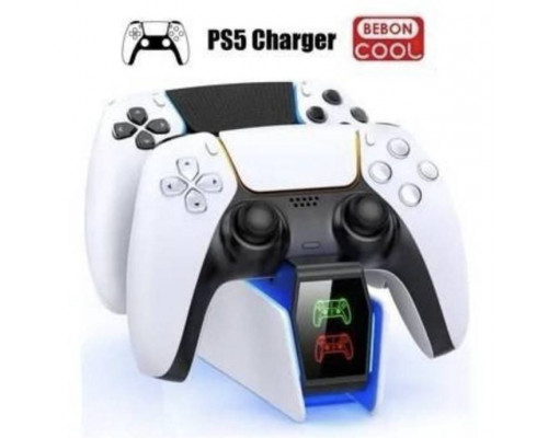 Зарядка для джойстика BebonCool PlayStation 5 PS5 DualSense Dualsense Edge на 2 геймпади з LED RGB Білий Зарядка для джойстика BebonCool PlayStation 5 PS5 DualSense Dualsense Edge на 2 геймпади з LED RGB Білий