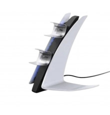 Зарядка для джойстика PS5 Dobe P5 DualSense на 2 геймпади з LED підсвічуванням P5V Світло-сірий