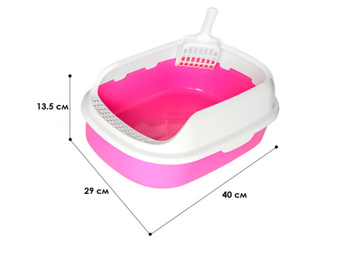 Туалет для кішок з лопаткою Taotaopets 226611 Pink 40х29х13.5 см Туалет для кішок з лопаткою Taotaopets 226611 Pink 40х29х13.5 см