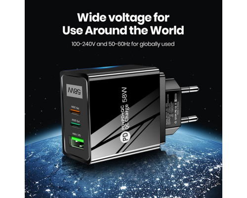 Зарядний пристрій Mirrow USB 2-Type-C Super Charge/Quick Charge 3.0 PD 58W Black (FR050840)