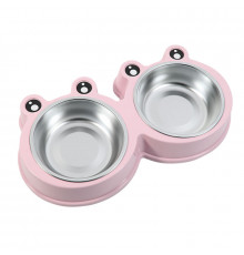 Миска для котів та собак подвійна Taotaopets Frog 135501 Рожевий