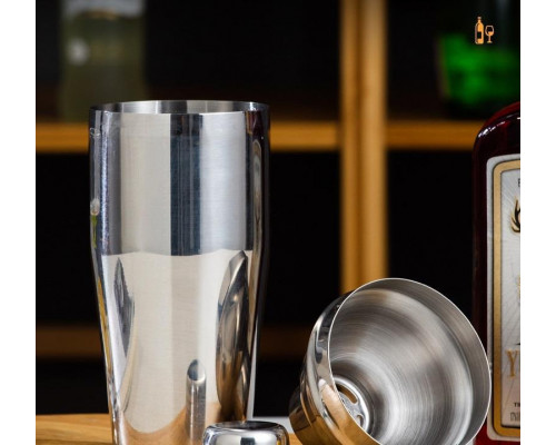 Набір для бару BAR для приготування коктейлів з дерев'яною підставкою 750 мл 10 предметів Сріблястий (C051210)