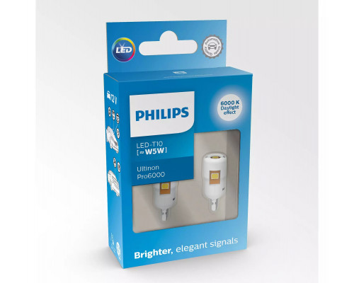 Комплект світлодіодних ламп Philips 11961CU60X2 W5W LED білий Ultinon Pro6000 SI 6000 K Комплект світлодіодних ламп Philips 11961CU60X2 W5W LED білий Ultinon Pro6000 SI 6000 K