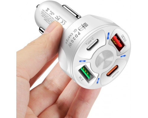 Автомобільний зарядний пристрій No Brand CWa 2USB 2Type-C PD20W QC 3.0 White (3650552) Автомобільний зарядний пристрій No Brand CWa 2USB 2Type-C PD20W QC 3.0 White (3650552)