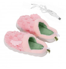 Домашні кімнатні капці Lesko A-232 USB Pink з підігрівом 23 см