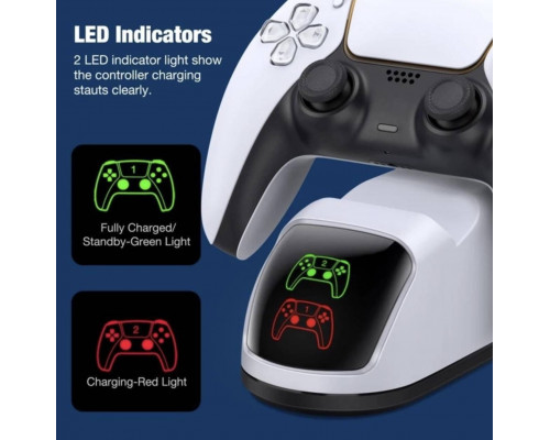 Зарядка для джойстика PS5 Dobe Станція для PlayStation 5 PS5 DualSense на 2 геймпади з LED підсвічуванням Білий Зарядка для джойстика PS5 Dobe Станція для PlayStation 5 PS5 DualSense на 2 геймпади з LED підсвічуванням Білий