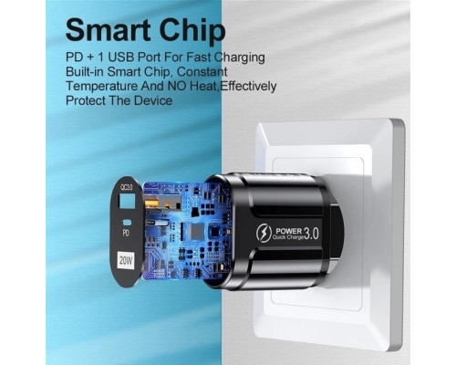 Зарядний пристрій Mirrow USB Type-C Super Charge/Quick Charge 3.0 PD 20W Black (366589741) Зарядний пристрій Mirrow USB Type-C Super Charge/Quick Charge 3.0 PD 20W Black (366589741)