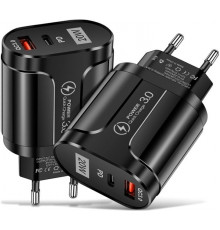 Зарядний пристрій Mirrow USB Type-C Super Charge/Quick Charge 3.0 PD 20W Black (366589741)