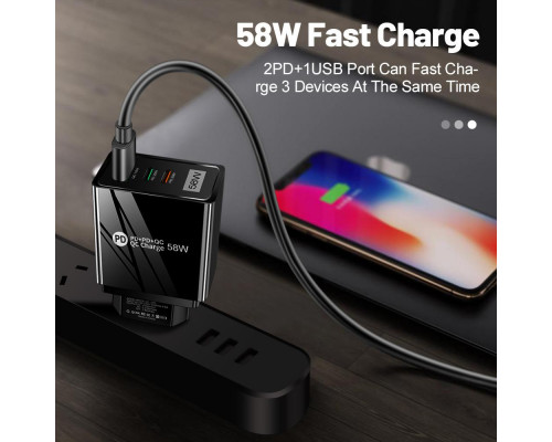 Зарядний пристрій Mirrow USB 2-Type-C Super Charge/Quick Charge 3.0 PD 58W Black (FR050840)