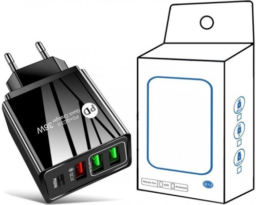 Зарядний пристрій Mirrow 3 USB Type-C Super Charge/Quick Charge 36W Black (498567566) Зарядний пристрій Mirrow 3 USB Type-C Super Charge/Quick Charge 36W Black (498567566)