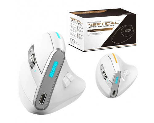 Вертикальна миша бездротова Zelotes F-36 з акумулятором та RGB підсвічуванням 2,4G+Bluetooth White Вертикальна миша бездротова Zelotes F-36 з акумулятором та RGB підсвічуванням 2,4G+Bluetooth White