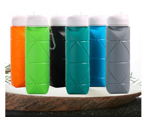 Складна силіконова пляшка для води і напоїв з карабіном water bottle 600 мл Чорний (С051120)