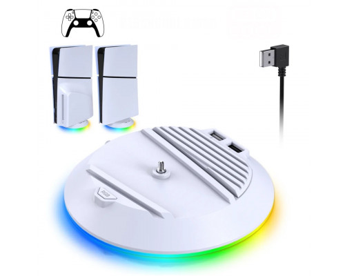Вертикальний стенд BebonCool для Sony PlayStation PS5 Slim з RGB підсвічуванням і 2 USB Hub Білий Вертикальний стенд BebonCool для Sony PlayStation PS5 Slim з RGB підсвічуванням і 2 USB Hub Білий