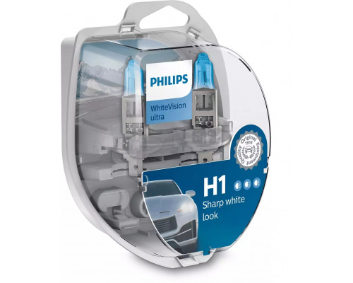 Комплект галогенових ламп Philips 12258WVUSM H1 55W 12V P14,5s WhiteVisionULTRA +60% 3700K Комплект галогенових ламп Philips 12258WVUSM H1 55W 12V P14,5s WhiteVisionULTRA +60% 3700K