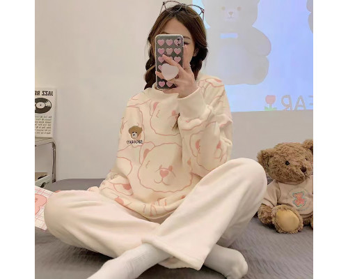 Комплект жіночої піжами Lesko 301 Bear M White-Pink Комплект жіночої піжами Lesko 301 Bear M White-Pink