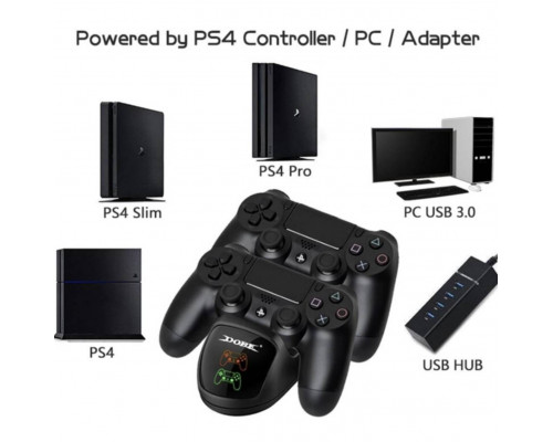 Зарядна док станція Dobe для DualShock 4 PS4 на 2 геймпада з LED підсвічуванням Чорний Зарядна док станція Dobe для DualShock 4 PS4 на 2 геймпада з LED підсвічуванням Чорний