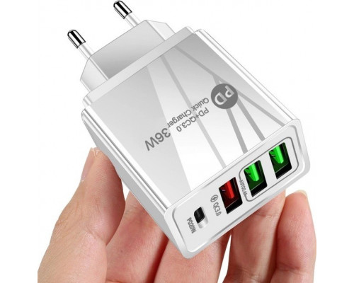 Зарядний пристрій Mirrow 3 USB Type-C Super Charge/Quick Charge 36W White (985741235) Зарядний пристрій Mirrow 3 USB Type-C Super Charge/Quick Charge 36W White (985741235)