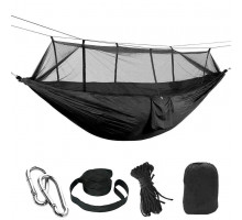 Гамак туристичний з москітною сіткою двомісний підвісний Camp 260x140 см Чорний (C051058)