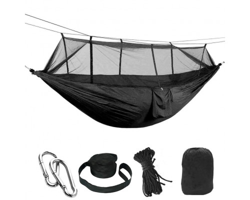 Гамак туристичний з москітною сіткою двомісний підвісний Camp 260x140 см Чорний (C051058)