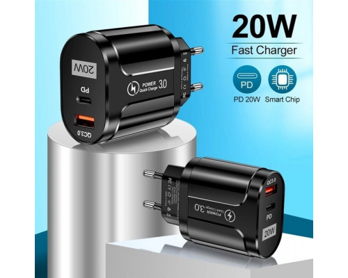 Зарядний пристрій Mirrow USB Type-C Super Charge/Quick Charge 3.0 PD 20W Black (366589741) Зарядний пристрій Mirrow USB Type-C Super Charge/Quick Charge 3.0 PD 20W Black (366589741)
