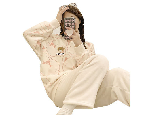Комплект жіночої піжами Lesko 301 Bear 2XL White-Pink Комплект жіночої піжами Lesko 301 Bear 2XL White-Pink