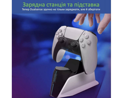 Зарядка для джойстика PS5 BebonCool для PlayStation 5 PS5 DualSense на 2 геймпади з LED підсвічуванням P5 Білий Зарядка для джойстика PS5 BebonCool для PlayStation 5 PS5 DualSense на 2 геймпади з LED підсвічуванням P5 Білий