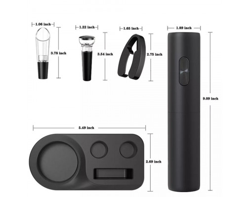 Набір для вина BAR 5в1 штопор на батарейках/аератор/пробка/ніж для фольги 5 предметів Чорний (C051397)