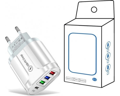 Зарядний пристрій Mirrow 3 USB Type-C Super Charge/Quick Charge 3.0 5V/2.4A White (641152872) Зарядний пристрій Mirrow 3 USB Type-C Super Charge/Quick Charge 3.0 5V/2.4A White (641152872)
