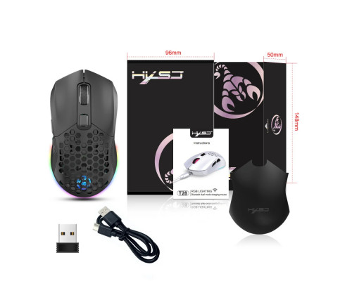 Миша бездротова HXSJ Т28 з акумулятором та RGB підсвічуванням 2,4G+Bluetooth Black Миша бездротова HXSJ Т28 з акумулятором та RGB підсвічуванням 2,4G+Bluetooth Black