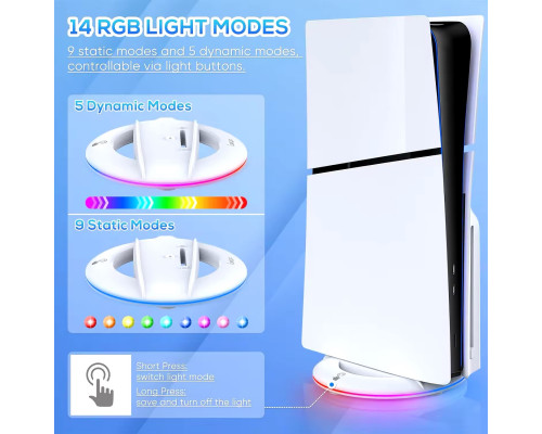 Вертикальна RGB-підставка Pega Sony PlayStation 5 Slim PS5 Slim Білий Вертикальна RGB-підставка Pega Sony PlayStation 5 Slim PS5 Slim Білий