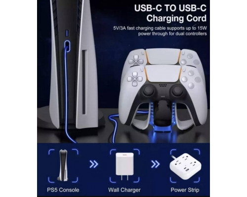 Зарядка для джойстика PS5 Dobe PlayStation 5 PS5 DualSense на 2 геймпади з LED підсвічуванням P5V Білий Зарядка для джойстика PS5 Dobe PlayStation 5 PS5 DualSense на 2 геймпади з LED підсвічуванням P5V Білий