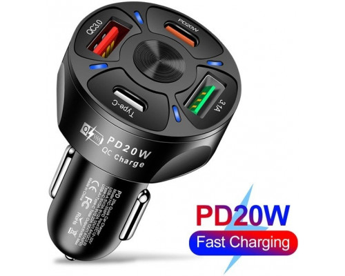 Автомобільний зарядний пристрій No Brand CWa 2USB 2Type-C PD20W QC 3.0 Black (70250551) Автомобільний зарядний пристрій No Brand CWa 2USB 2Type-C PD20W QC 3.0 Black (70250551)