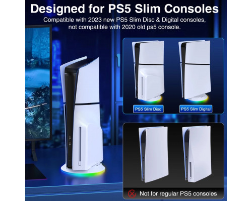 Вертикальний стенд BebonCool для Sony PlayStation PS5 Slim з RGB підсвічуванням і 2 USB Hub Білий Вертикальний стенд BebonCool для Sony PlayStation PS5 Slim з RGB підсвічуванням і 2 USB Hub Білий