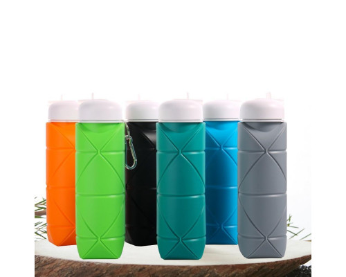 Складна силіконова пляшка для води і напоїв з карабіном water bottle 600 мл Бірюзовий (С051121)