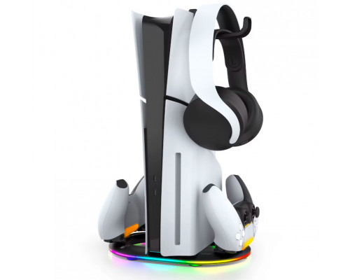 Вертикальна підставка для PS5 Slim iPega із тримачем для навушників DualSense на 2 геймпада Чорний ( hub_i0gmq3 )