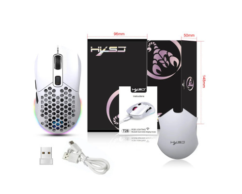 Миша бездротова HXSJ Т28 з акумулятором та RGB підсвічуванням 2,4G+Bluetooth White Миша бездротова HXSJ Т28 з акумулятором та RGB підсвічуванням 2,4G+Bluetooth White