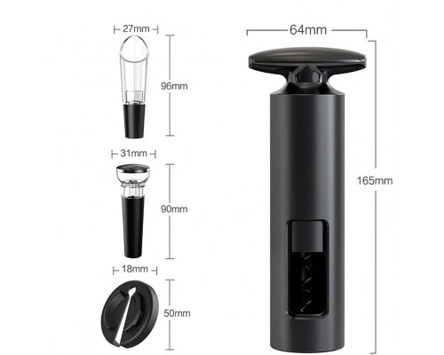 Набір для вина BAR 4в1 механічний штопор/аератор/пробка/ніж для фольги 4 предмети Чорний (C051399)