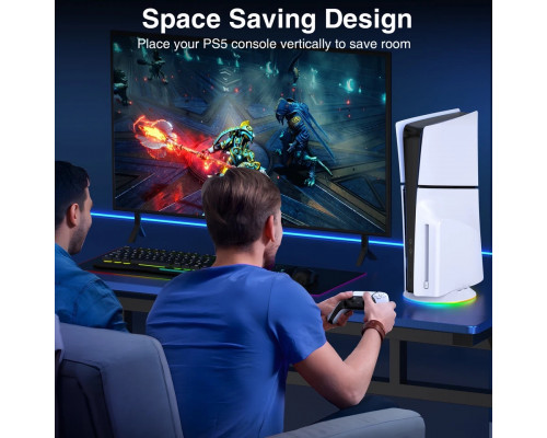 Вертикальний стенд BebonCool для Sony PlayStation PS5 Slim з RGB підсвічуванням і 2 USB Hub Білий Вертикальний стенд BebonCool для Sony PlayStation PS5 Slim з RGB підсвічуванням і 2 USB Hub Білий