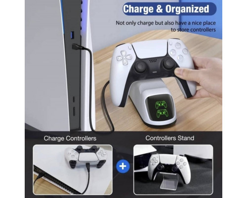 Зарядка для джойстика PS5 Dobe Станція для PlayStation 5 PS5 DualSense на 2 геймпади з LED підсвічуванням Білий Зарядка для джойстика PS5 Dobe Станція для PlayStation 5 PS5 DualSense на 2 геймпади з LED підсвічуванням Білий