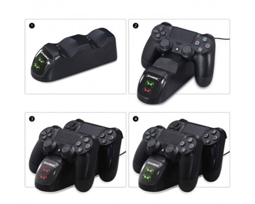 Зарядна док станція Dobe для DualShock 4 PS4 на 2 геймпада з LED підсвічуванням Чорний Зарядна док станція Dobe для DualShock 4 PS4 на 2 геймпада з LED підсвічуванням Чорний
