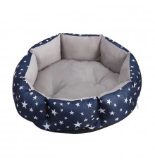 Лежак для котів собак круглий Lesko SY-2022-1208 Blue Stars S 40х18х12 см