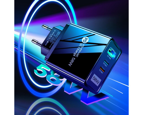 Зарядний пристрій Mirrow USB 2-Type-C Super Charge/Quick Charge 3.0 PD 58W Black (FR050840)